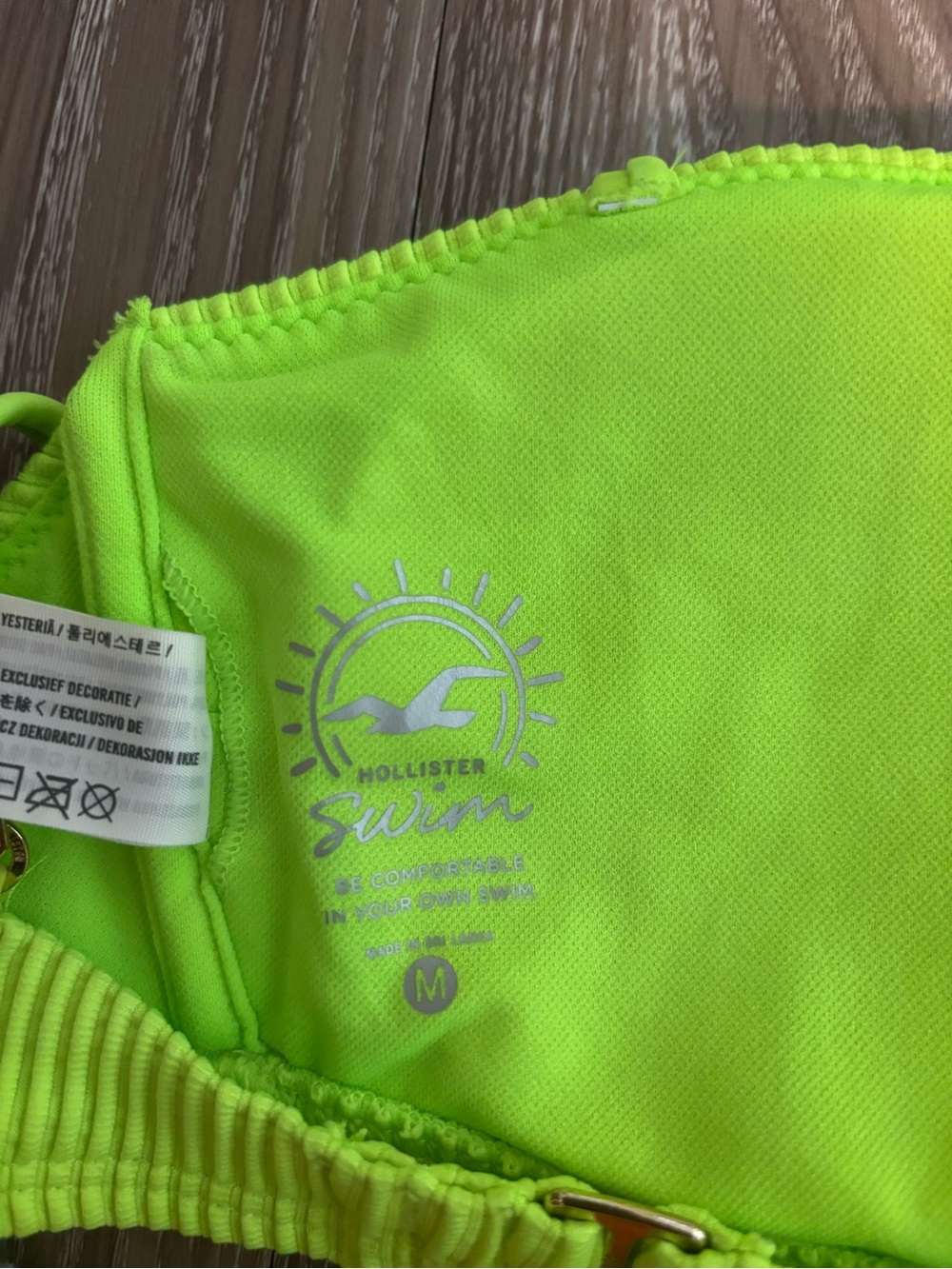 Hollister Neon Lime Ribbed Bandeau Bikini Top with Straps - Picture 3 of 3